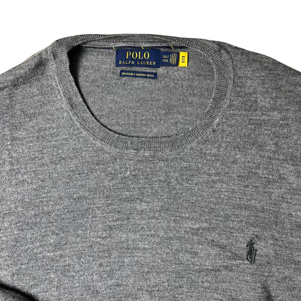Polo Ralph Lauren Sweater Mens 2XLT Grey Washable Merino Wool Crew Neck Pony - Picture 2 of 7